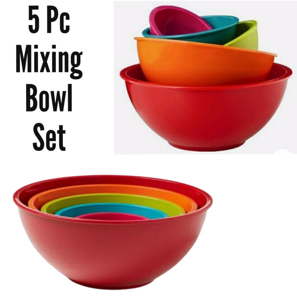 Kitchen Accessories 5 Pc Rainbow Colored Nesting Mixing Bowl Essentials Set